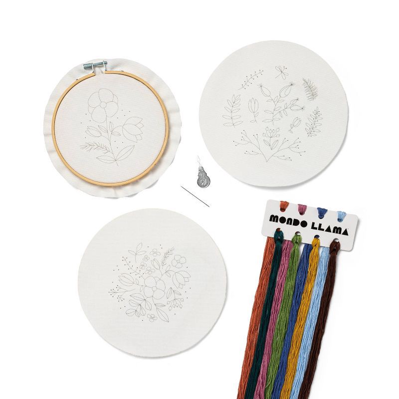 slide 2 of 4, Floral Embroidery Kit - Mondo Llama™: DIY Art Kit with Hoop, Needle & Floss for Adults, 1 ct