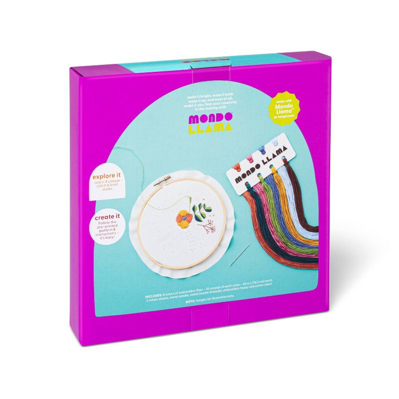 slide 3 of 4, Floral Embroidery Kit - Mondo Llama™: DIY Art Kit with Hoop, Needle & Floss for Adults, 1 ct