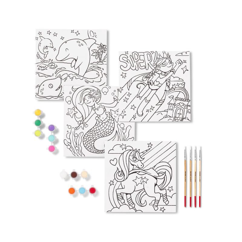 slide 2 of 4, 8'' x 8'' 4pk Paint-Your-Own Canvas Panel Pack Mermaid/Dolphin/Unicorn/Superhero - Mondo Llama™: DIY Art Kit for Kids, 4 ct