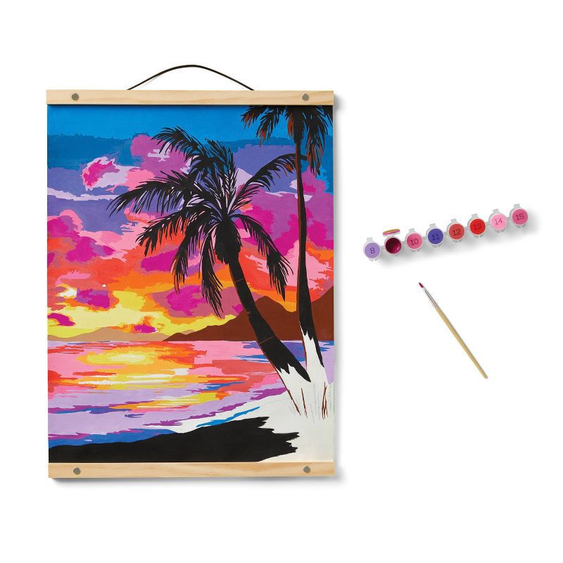 slide 4 of 4, Paint by Number Kit Tropical Beach Scene - Mondo Llama™: Adult DIY Art, Acrylic Paints, Fabric, Brush Included, 1 ct