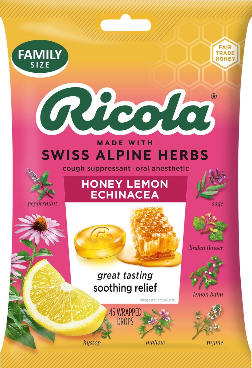 slide 3 of 3, Ricola Honey Lemon with Echinacea Cough Drops, 45 Count, 45 ct