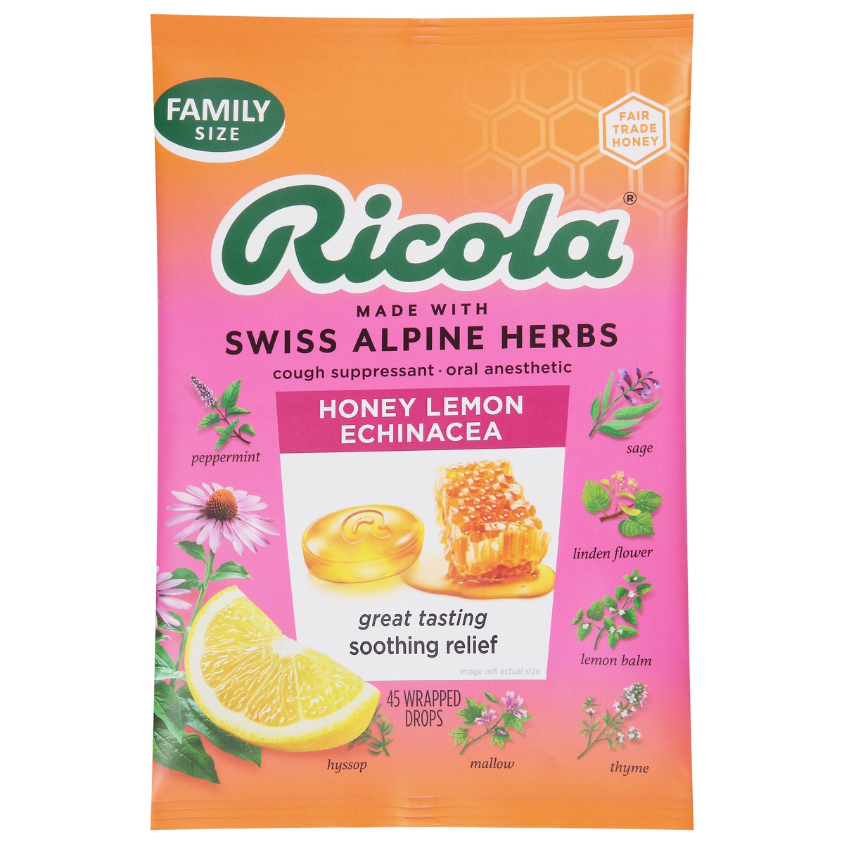 slide 1 of 4, Ricola Honey Lemon With Echinacea, 45 ct
