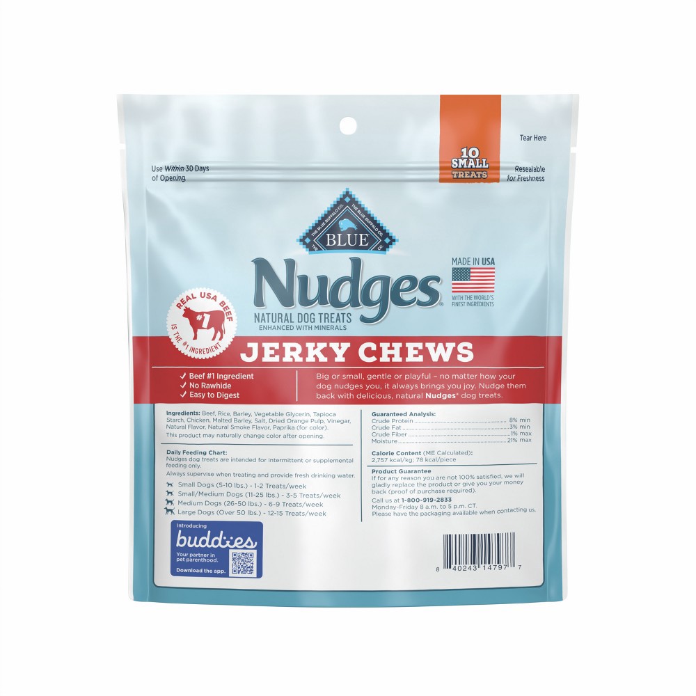 slide 4 of 5, Blue Buffalo Nudges Jerky Chews Beef Dog Treats - 10ct, 10 ct