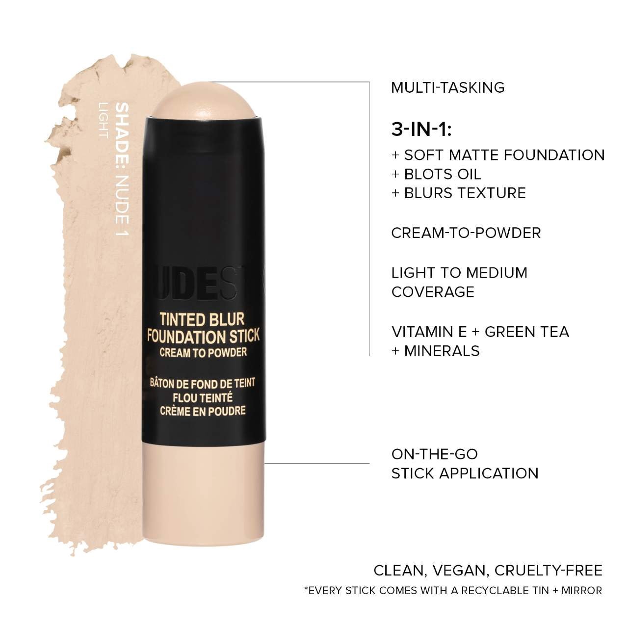 slide 6 of 13, NUDESTIX Tinted Blur Foundation Stick Nude Light 1, 0.2 oz / 6.2 gram