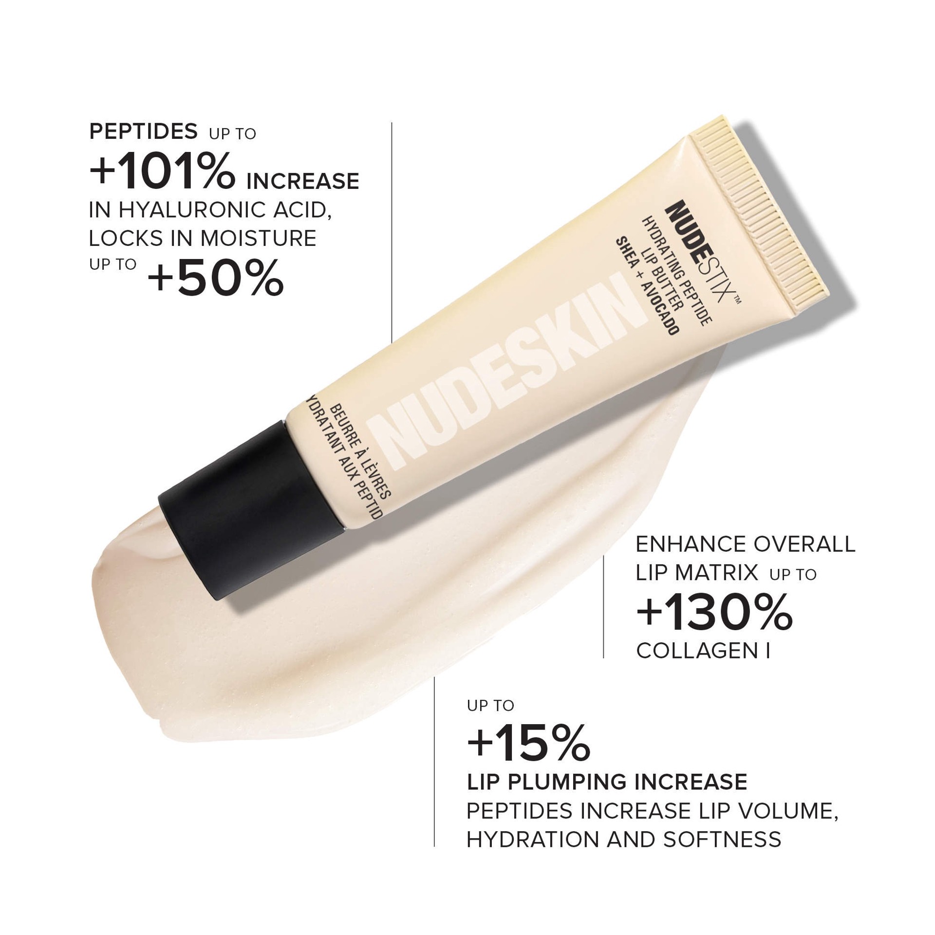 slide 4 of 10, NUDESTIX Hydrating Peptide Lip Butter Clear Gloss, 0.34 oz / 10 ml