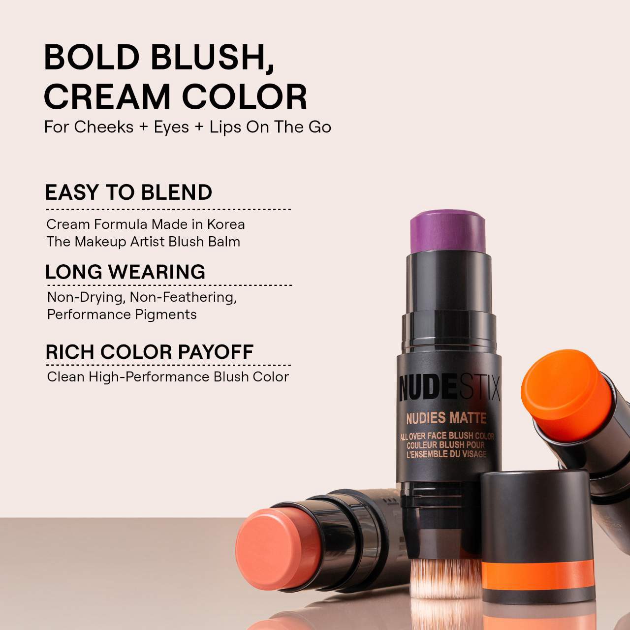 slide 9 of 10, NUDESTIX Nudies Cream Blush Stick Nude Peach, 0.25 oz/ 7 gram