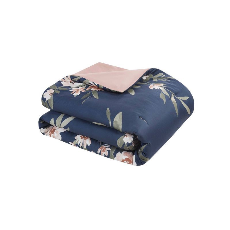 slide 2 of 4, 5pc King Leilani Floral Print Comforter Bedding Set - Navy/Blush: Includes Decorative Pillows, OEKO-TEX Certified, 5 ct