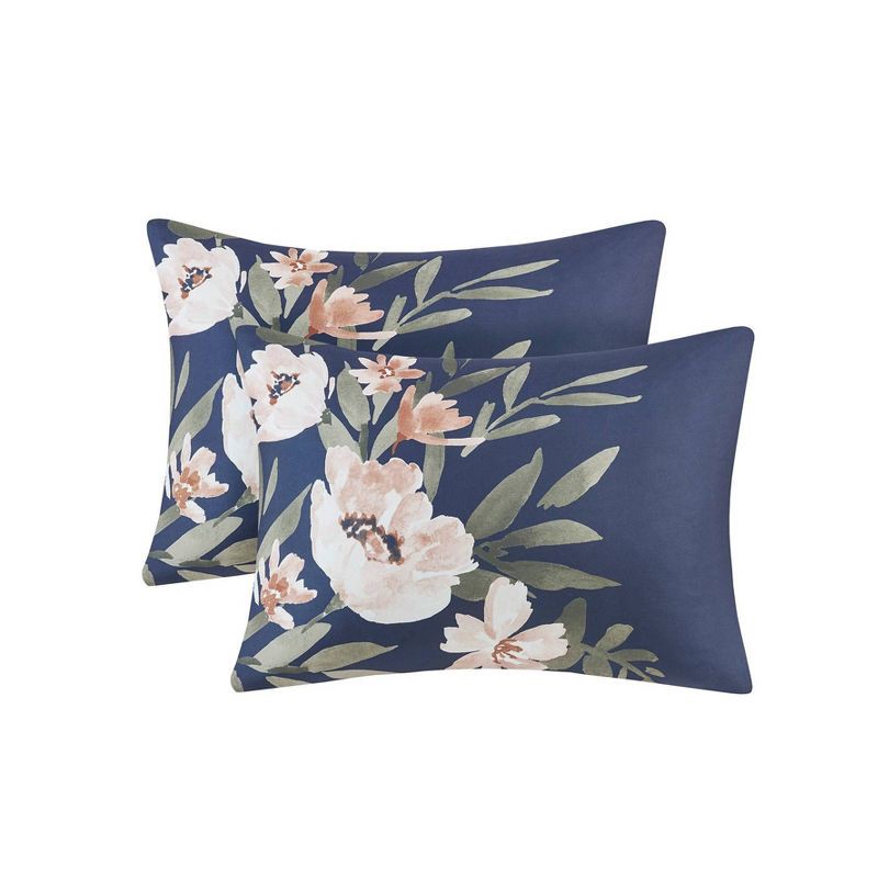 slide 3 of 4, 5pc King Leilani Floral Print Comforter Bedding Set - Navy/Blush: Includes Decorative Pillows, OEKO-TEX Certified, 5 ct