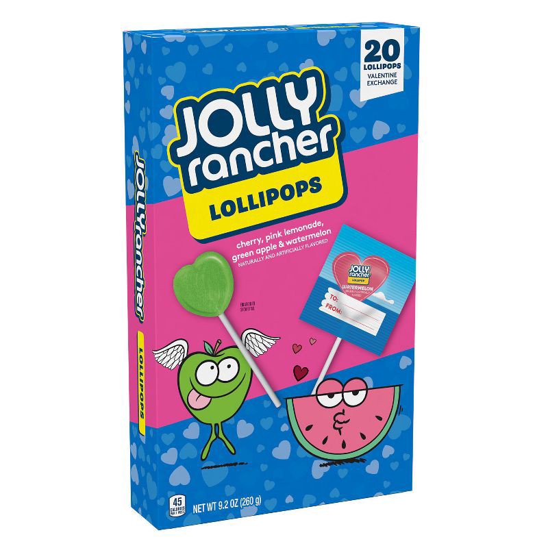 slide 7 of 7, Jolly Rancher Valentine's Day Assorted Fruit Candy Lollipops Classroom Exchange - 9.2oz/20ct, 9.2 oz, 20 ct