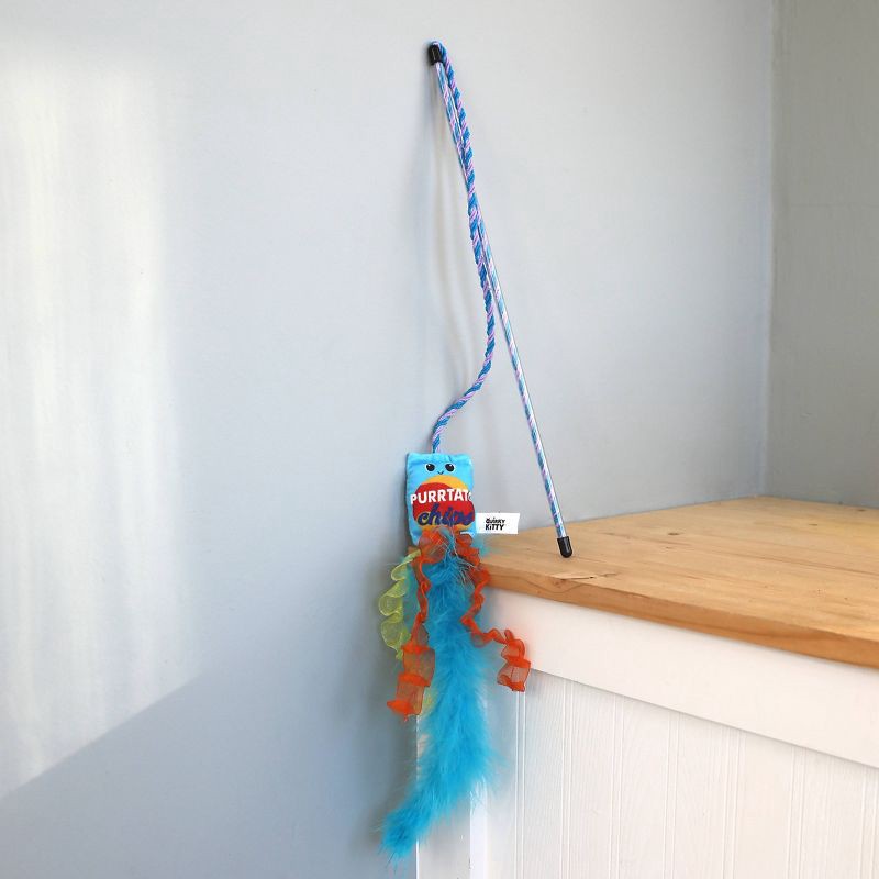 slide 2 of 6, Quirky Kitty Purrtato Chips Wand Cat Toy - Blue, 1 ct