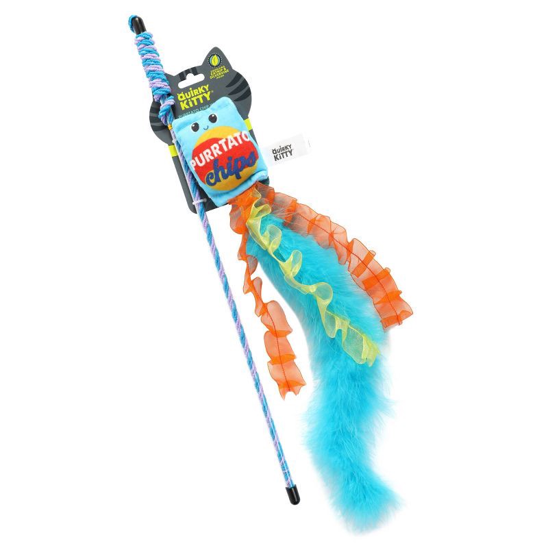slide 1 of 6, Quirky Kitty Purrtato Chips Wand Cat Toy - Blue, 1 ct