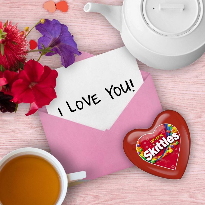 slide 4 of 9, Skittles Original Chewy Fruit Candy Valentines Day Heart Box Gift Container - 1.07oz, 1.07 oz