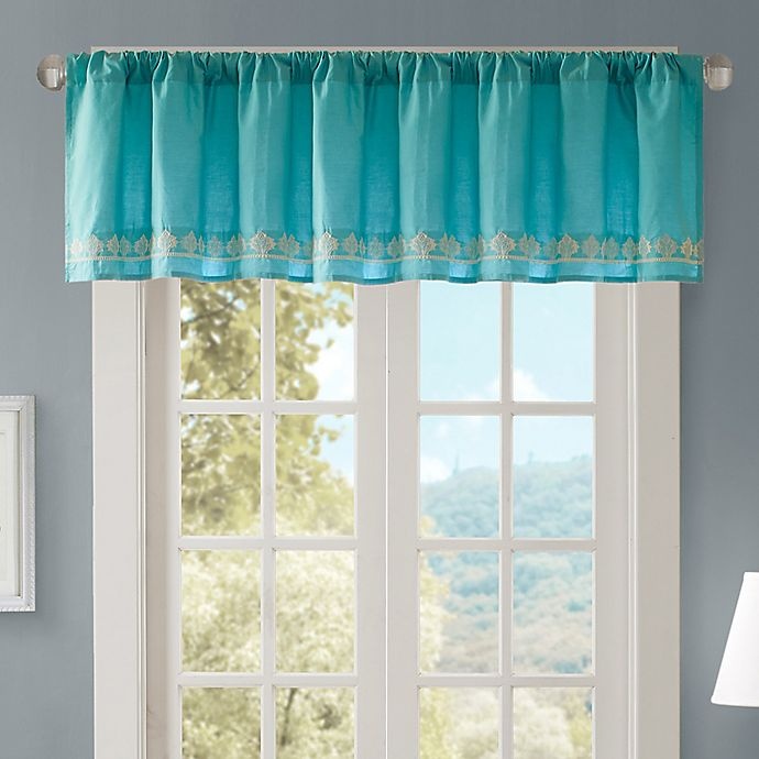 slide 1 of 2, Madison Park Nisha Cotton Embroidered Valance - Teal, 1 ct