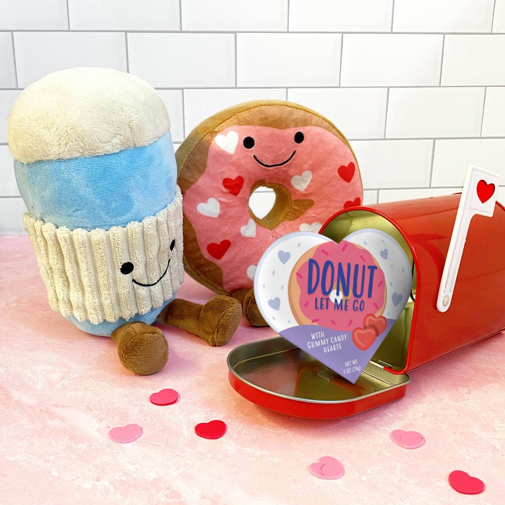 slide 7 of 7, Frankford Donut Date Valentine's Plush with Gummy Candy Hearts, 1 oz