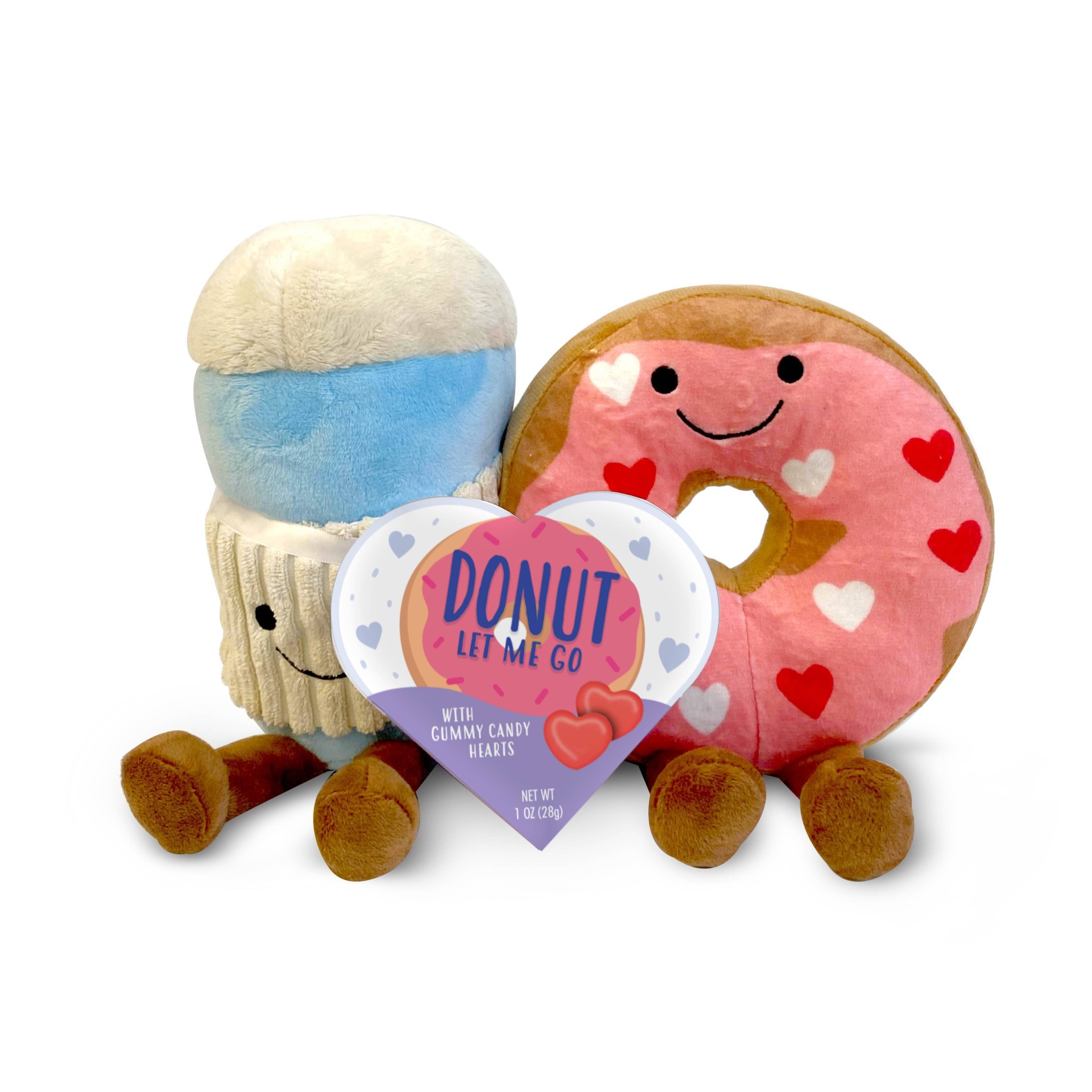 slide 1 of 7, Frankford Donut Date Valentine's Plush with Gummy Candy Hearts, 1 oz