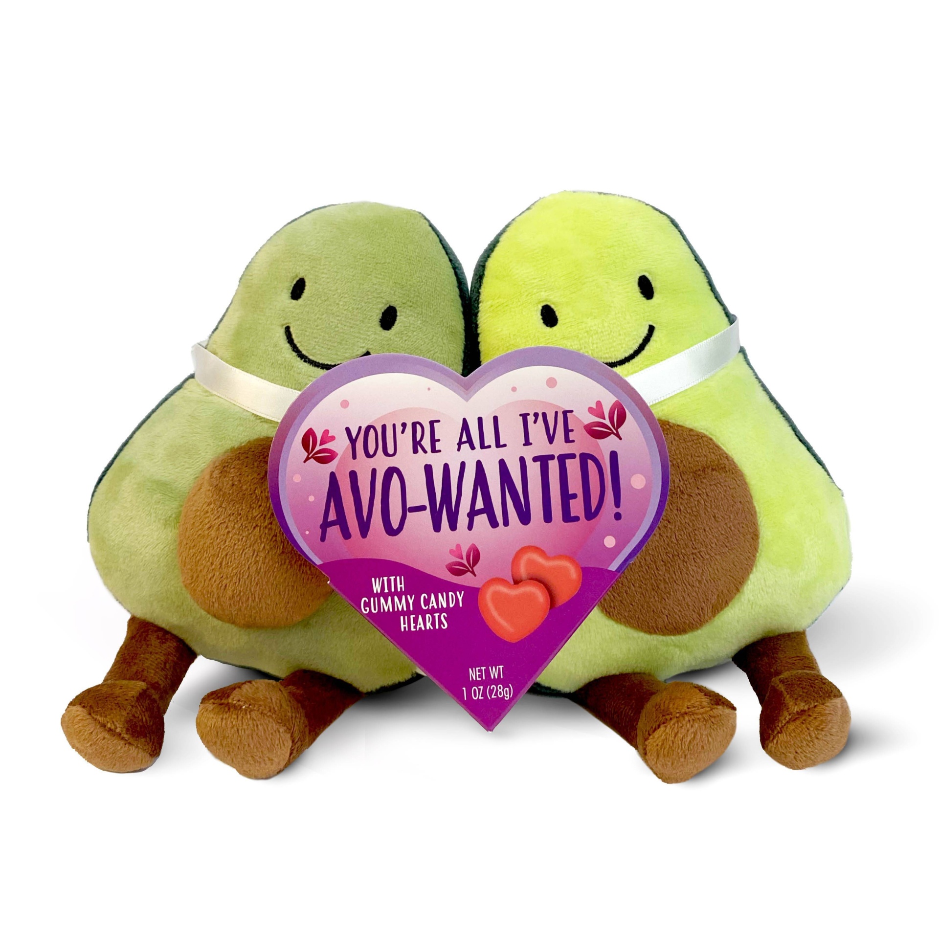 slide 1 of 7, Frankford Valentine's Avocado Date Night Plush with Gummy Candy Hearts, 1 oz