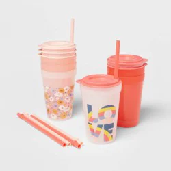 18pc Plastic Kids' Drinkware Set Peach/Melon - Pillowfort™: Stackable, Dishwasher & Microwave Safe Cups