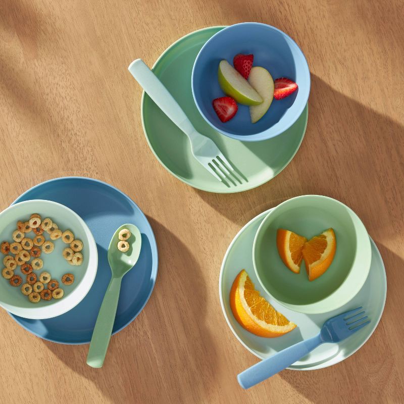slide 2 of 5, Kids' 24pc Plastic Dinnerware Serving Set Cool Colors - Pillowfort™: Kids Dishes, Baby Plates, Service for 6, 24 ct
