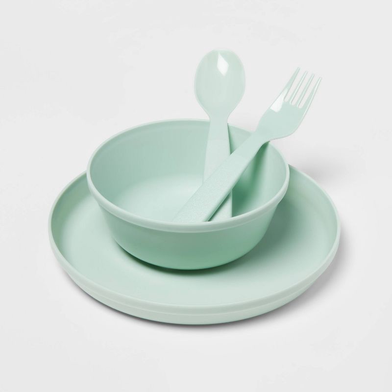 slide 3 of 5, Kids' 24pc Plastic Dinnerware Serving Set Cool Colors - Pillowfort™: Kids Dishes, Baby Plates, Service for 6, 24 ct