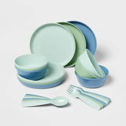 Kids' 24pc Plastic Dinnerware Serving Set Cool Colors - Pillowfort™: Kids Dishes, Baby Plates, Service for 6