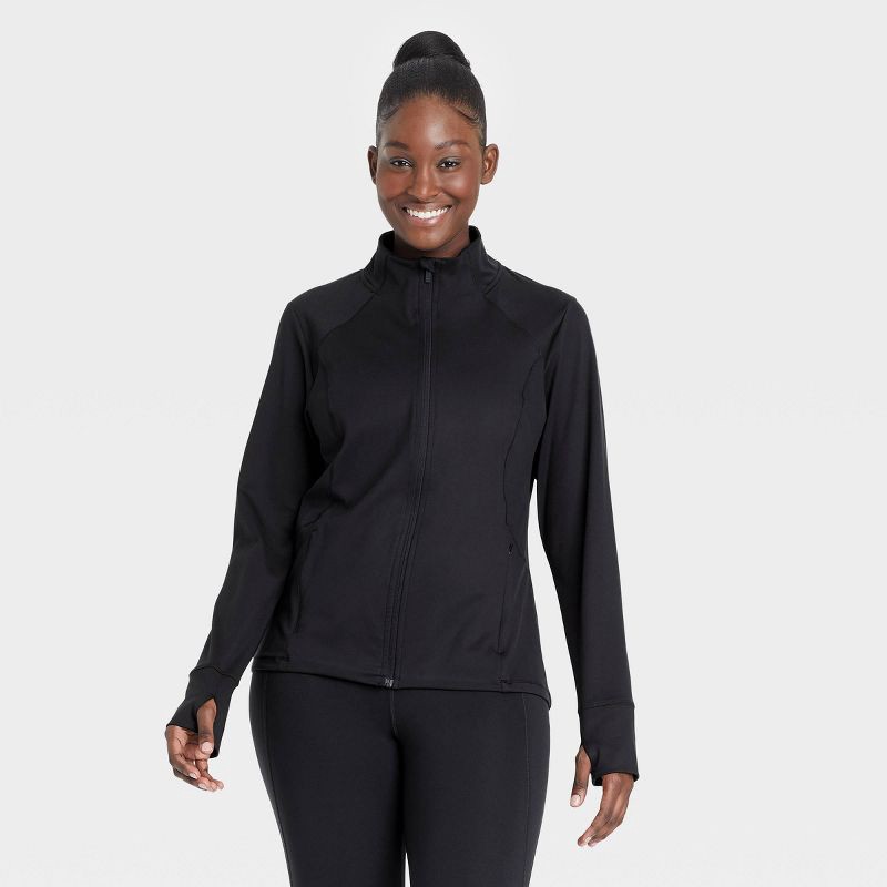 slide 3 of 6, Women's Full Zip Jacket - All In Motion™ Black XS: Recycled Polyester, Spandex, UPF 50+, Side Pockets, 1 ct