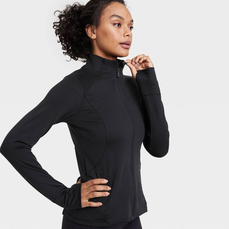 slide 6 of 6, Women's Full Zip Jacket - All In Motion™ Black S: Recycled Polyester, Spandex, UPF 50+, , Workout Style, 1 ct