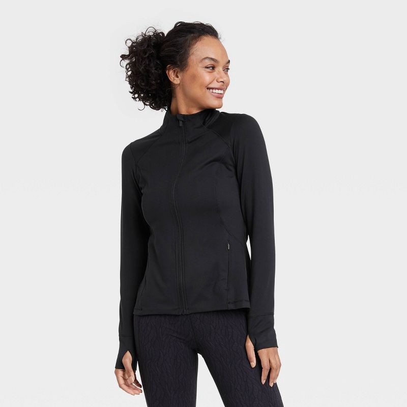 slide 1 of 6, Women's Full Zip Jacket - All In Motion™ Black L: Recycled Polyester, Spandex, UPF 50+, Side Pockets, 1 ct