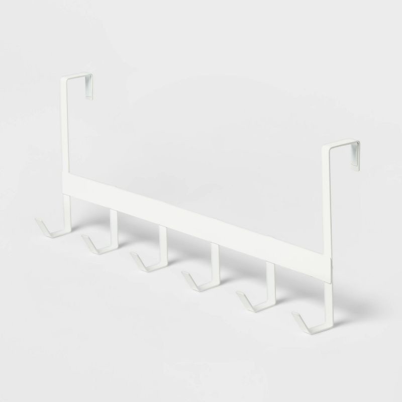slide 3 of 3, Large Over the Door Hook 6 Hooks Matte White - Brightroom™: Steel, Powder-Coated, No Assembly, 0.95lb Weight Capacity, 0.95 lb