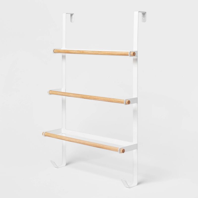 slide 3 of 3, Over the Door Tiered Towel Rack with Wood Matte White - Brightroom™: 24" High, Powder-Coated Steel & Wood Design, 1 ct
