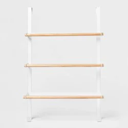 Over the Door Tiered Towel Rack with Wood Matte White - Brightroom™: 24" High, Powder-Coated Steel & Wood Design