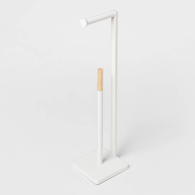 slide 3 of 4, Freestanding Toilet Paper Holder Matte White - Brightroom™: Steel Construction, 22.99" Height, Bathroom Storage, 1 ct