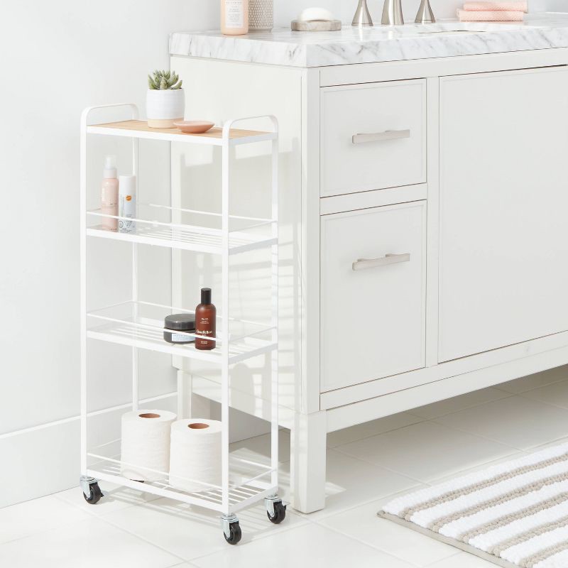 slide 2 of 3, Skinny Storage Cart Matte White - Brightroom™: Iron Utility Cart, No Assembly, Narrow Profile, 1 ct