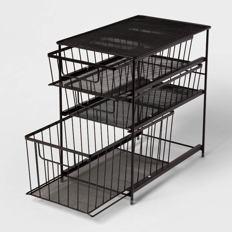 slide 3 of 3, 3 Tier Drawer Organizer Matte Black - Brightroom™: Steel Under Sink Storage, Stackable Utility Bin with Handles, 1 ct