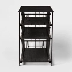 3 Tier Drawer Organizer Matte Black - Brightroom™: Steel Under Sink Storage, Stackable Utility Bin with Handles
