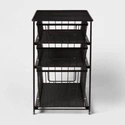 3 Tier Drawer Organizer Matte Black - Brightroom™: Steel Under Sink Storage, Stackable Utility Bin with Handles