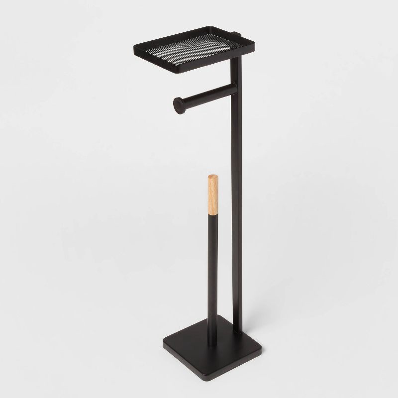 slide 3 of 4, Functional Toilet Paper Holder Matte Black - Brightroom™: Steel Freestanding, 25.51" Height, 7.01" Depth, 1 ct