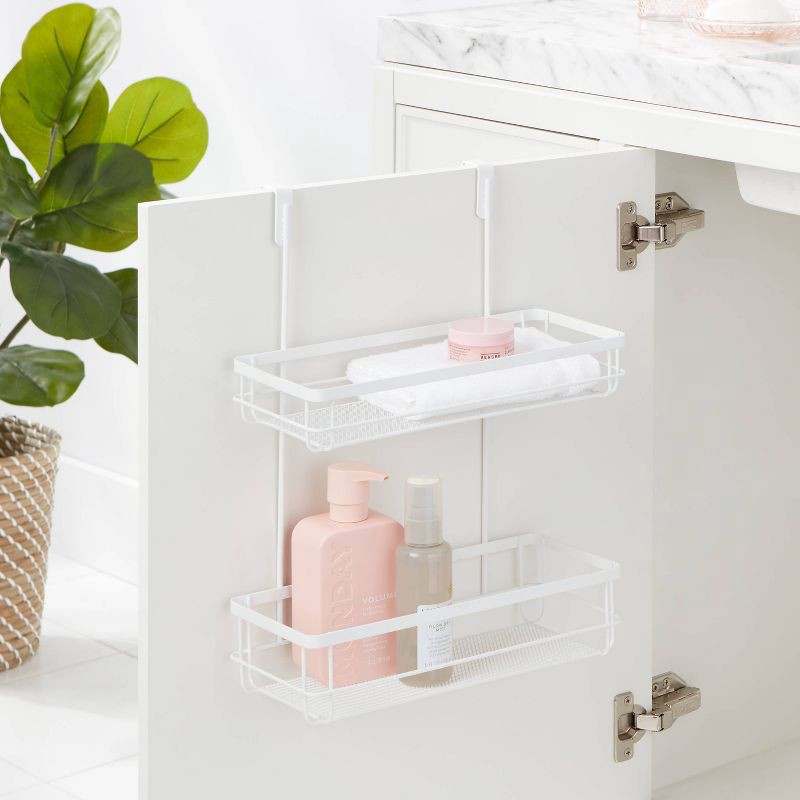 slide 2 of 3, Over the Cabinet Tiered Storage Matte White - Brightroom™: Metal Organizer for Bathroom, Under Sink Area, 1 ct