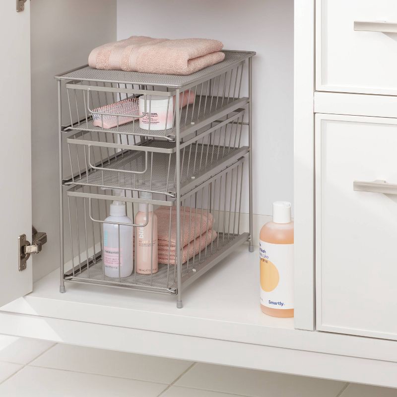 slide 2 of 3, 3 Tier Drawer Organizer Brushed Nickel - Brightroom™: Steel Multi-Compartment, Under Sink Bathroom Storage, 1 ct