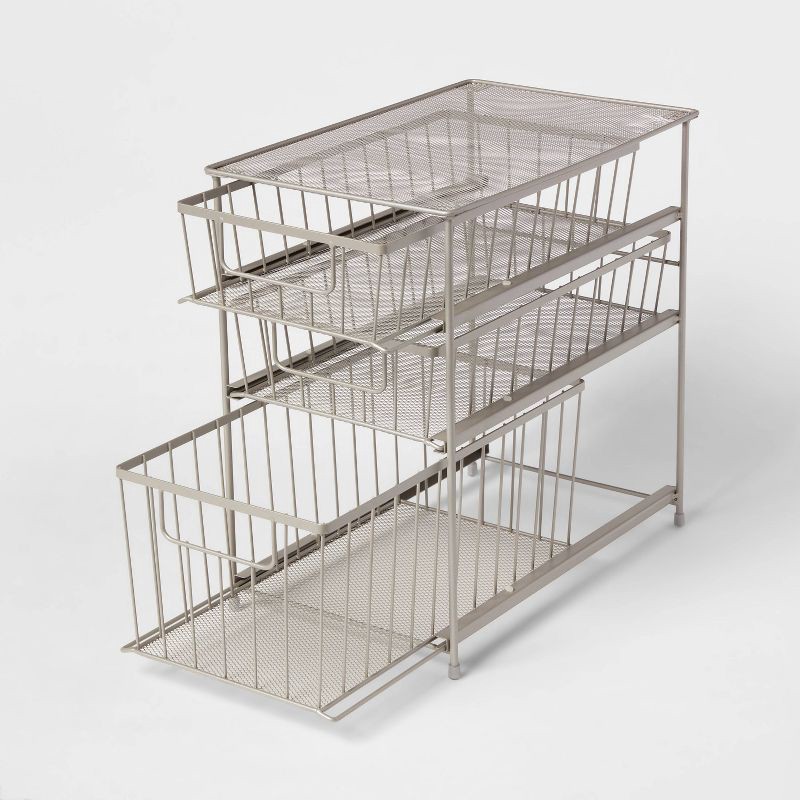 slide 3 of 3, 3 Tier Drawer Organizer Brushed Nickel - Brightroom™: Steel Multi-Compartment, Under Sink Bathroom Storage, 1 ct