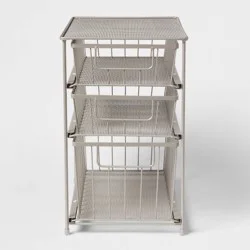 3 Tier Drawer Organizer Brushed Nickel - Brightroom™: Steel Multi-Compartment, Under Sink Bathroom Storage