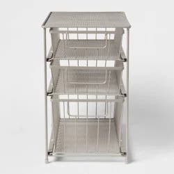 3 Tier Drawer Organizer Brushed Nickel - Brightroom™: Steel Multi-Compartment, Under Sink Bathroom Storage