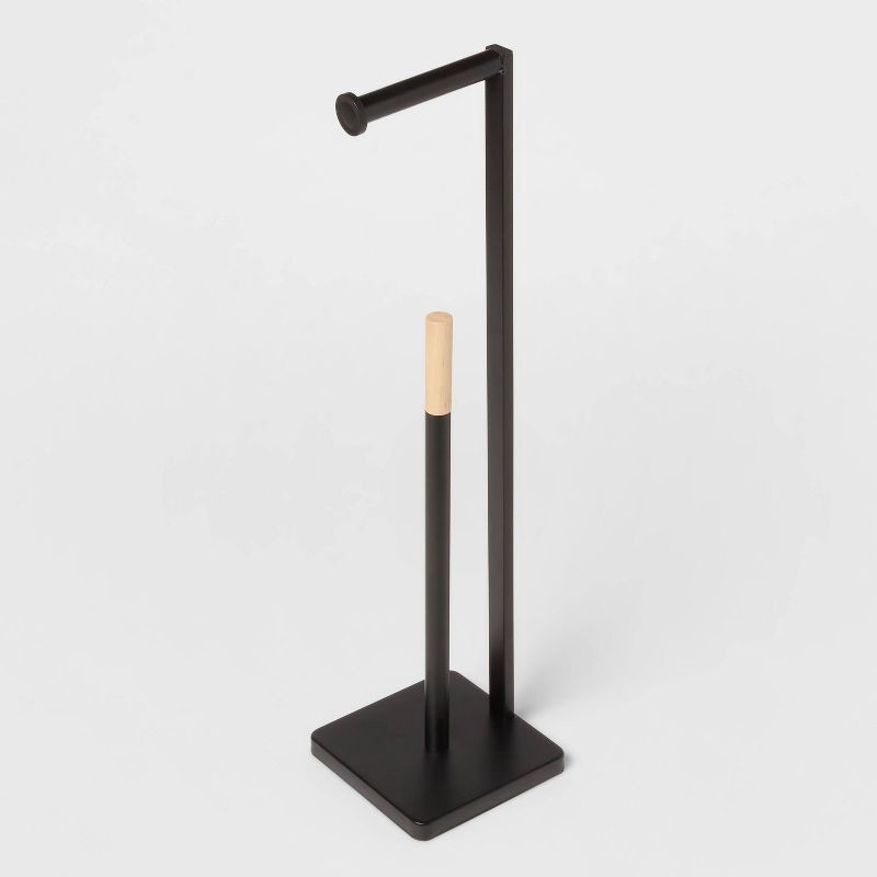 slide 3 of 4, Freestanding Toilet Paper Holder Matte Black - Brightroom™: Steel Construction, 22.99" Tall, Storage Solution, 1 ct