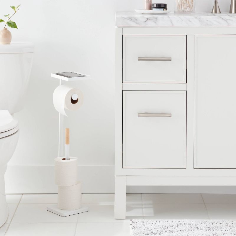 slide 2 of 4, Functional Toilet Paper Holder Matte White - Brightroom™: Steel Freestanding, 25.51" Height, 7.01" Depth, 1 ct