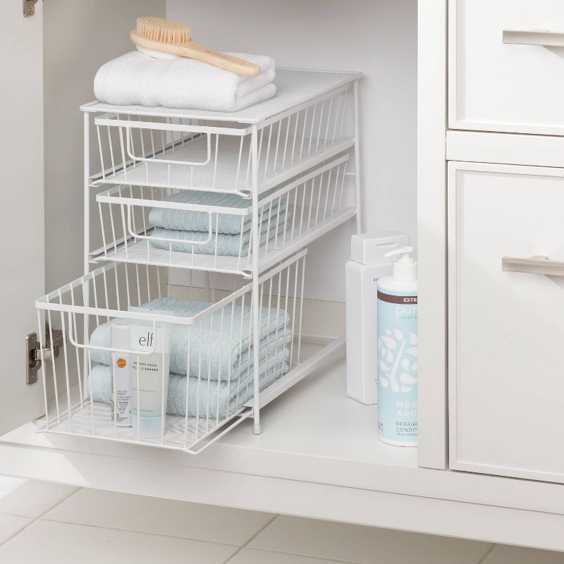 slide 2 of 3, 3 Tier Drawer Organizer Matte White - Brightroom™: Steel Multi-Compartment, Spot Clean, Utility Storage Bin, 1 ct