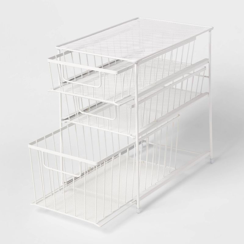 slide 3 of 3, 3 Tier Drawer Organizer Matte White - Brightroom™: Steel Multi-Compartment, Spot Clean, Utility Storage Bin, 1 ct