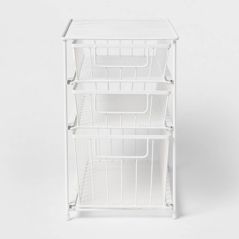 slide 1 of 3, 3 Tier Drawer Organizer Matte White - Brightroom™: Steel Multi-Compartment, Spot Clean, Utility Storage Bin, 1 ct