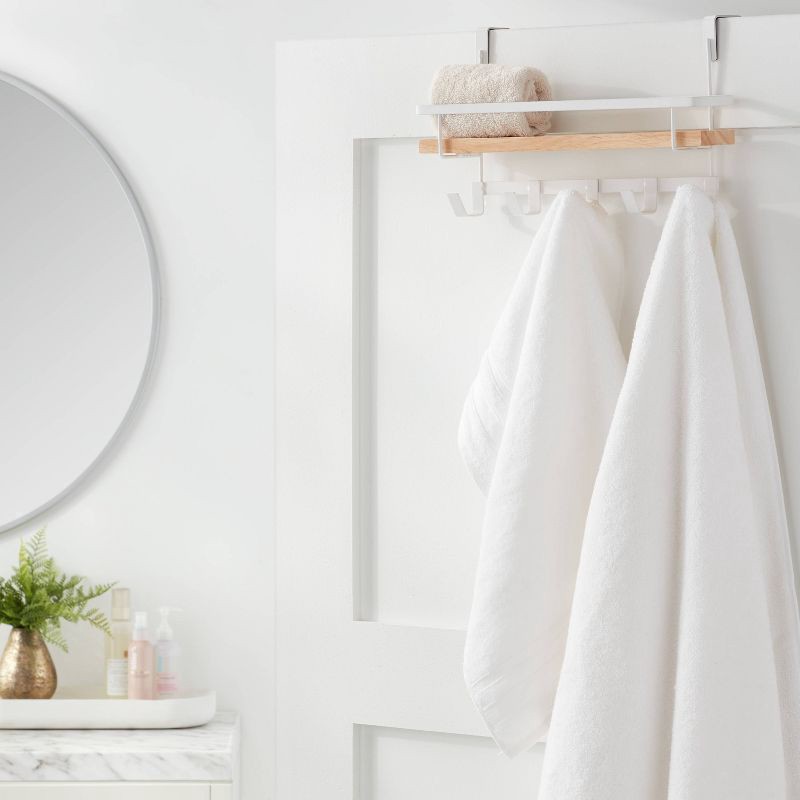 slide 2 of 3, Shelf Rack with Hooks Matte White - Brightroom™: Steel Bathroom Storage, Powder-Coated Hand Towel Holder, 1 ct