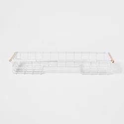 Metal Bathtub Caddy with Wood Handles Matte White - Brightroom™: Steel Shower Organizer, Rust-Resistant
