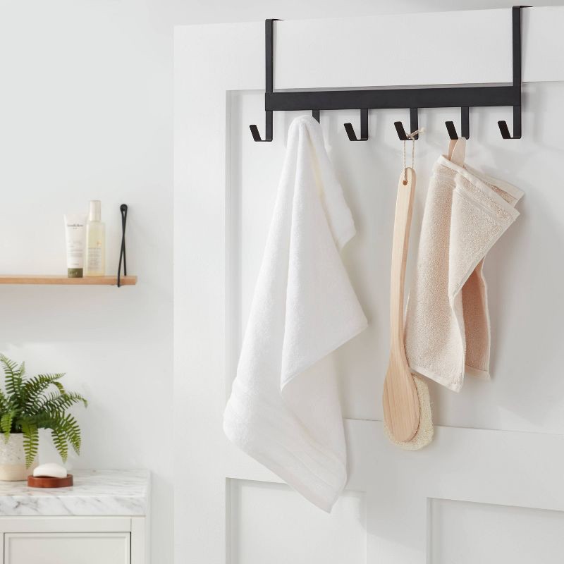 slide 2 of 3, Large Over the Door Hook 6 Hooks Matte Black - Brightroom™: Steel, No Assembly, Powder-Coated Finish, Towel & Hat Storage, 1 ct