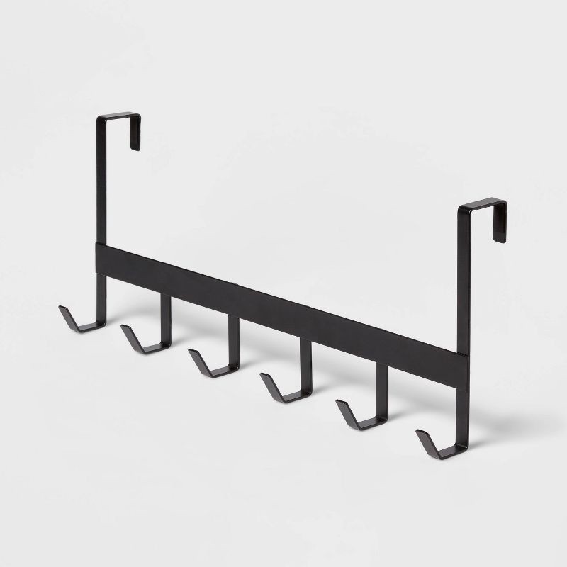 slide 3 of 3, Large Over the Door Hook 6 Hooks Matte Black - Brightroom™: Steel, No Assembly, Powder-Coated Finish, Towel & Hat Storage, 1 ct